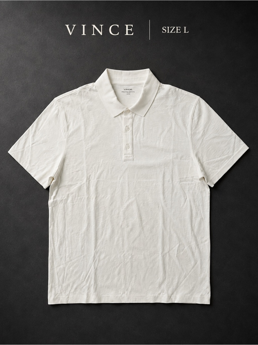 VINCE White Cotton Short Sleeve Polo Shirt Men’s Large Made in Peru Luxury